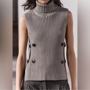 Zara Long Buttoned Knit Turtleneck Vest